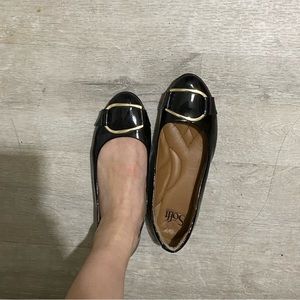 Söfft black flat heel real leather pump shoes - women size 6.5 m
